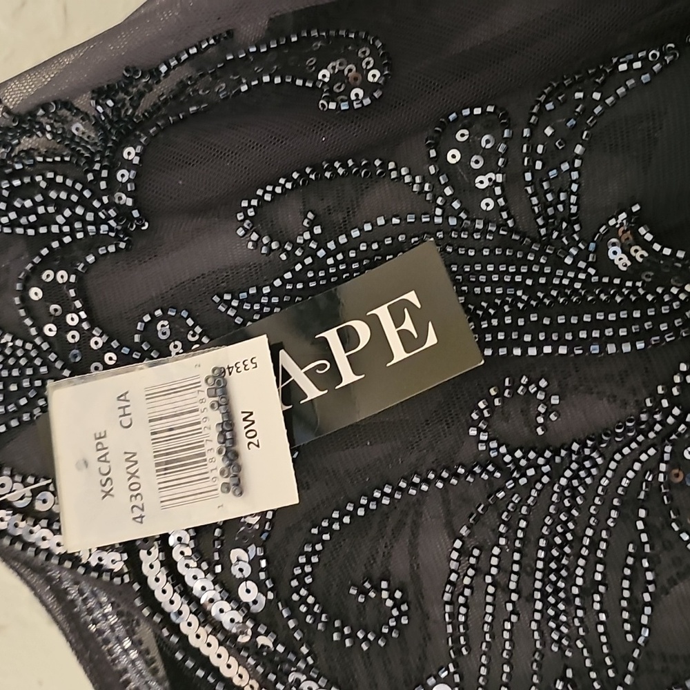 XSCAPE Women's Charcoal Beaded Chiffon Short Sleeve Formal Gown NWT - Picture 14 of 17
